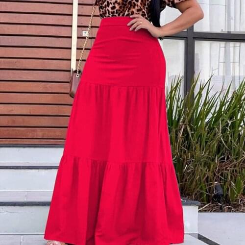 VONDA Women Maxi Skirts Casual Solid Color A-line Skirt Faldas De Mujer Pleated Streetwears Oversize High Waist Pleated Skirts