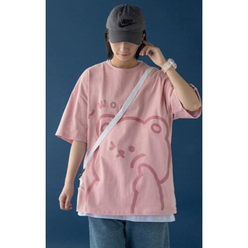 2021 summer new trendy ins Japanese t-shirt female cartoon print half sleeve round neck loose bf wild student short sleeve