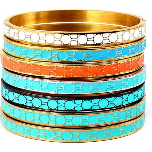 Luxury Blue Enamel Design Bracelet & Bangles Stainless Steel Bangle Gold Jewelry For Women Love Wedding Brand Gift Bijoux femme