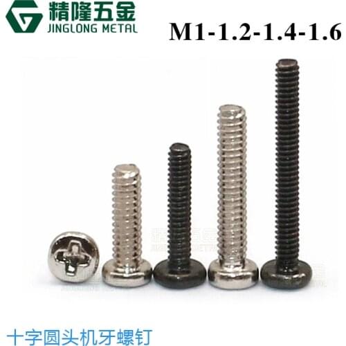100pcs PM1/1.2/1.4/1.6 Din7985 GB818 Carbon steel Cross Recessed Round Pan Head Screws Phillips Screws