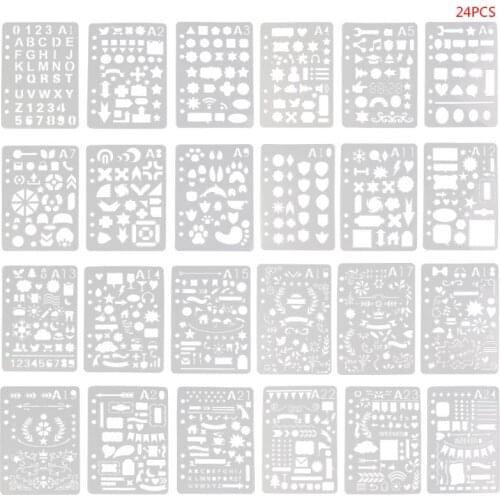 24Pcs Drawing Template Stencils Journal Notebook Diary Scrapbooking A5 DIY Stationery School Office Supplies
