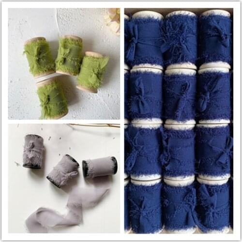 3 pcs Handmade Frayed Edged Chiffon Silk Ribbon Fringe Ribbon Wedding Invitation Bouquets Gift Wrapping Flatlays Photograph Prop