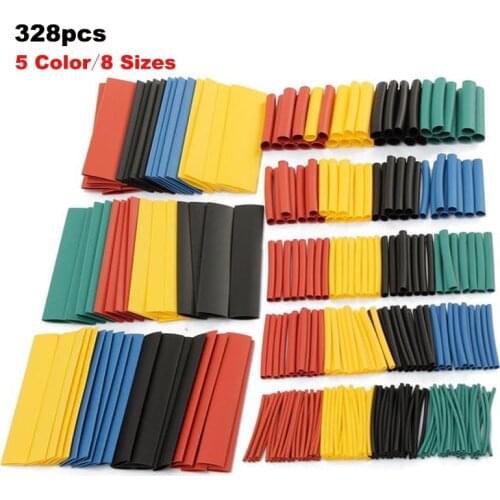 328pcs Polyolefin Halogen-Free Heat Shrink Tube Sleeving 5Color 8 Size alogen-Free Tube Cable Sleeves Wrap Wire Heat Shrink Tube