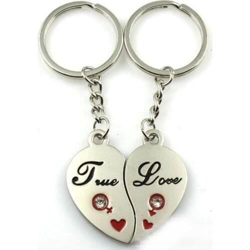 5Pairs/lot Couple Keychain Love Hearts Shape Key Ring Lovers Love Key Chain Engraved Souvenirs Valentines Day gift Wholesale