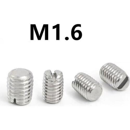 500pcs/lot M1.6x3/4/5/6mm GB73 DIN551 304 Stainless steel slotted set screw with flat point