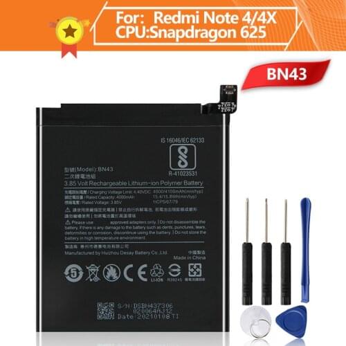 Xiao Mi Xiaomi BN43 Original Battery For Xiao mi Redmi Note4X Hongmi Note 4X Standard Version Redrice 4000mAh Battery + Tool