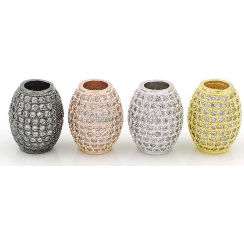 13x10mm Micro Pave Clear CZ Chubby Beads Fit Men And Women Making Bracelets And Necklaces Jewelry