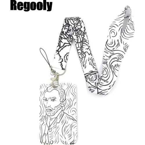Van Gogh Lanyard Credit Card ID Holder Bag Student Women Travel Card Cover Badge Car Keychain Gifts Accessories