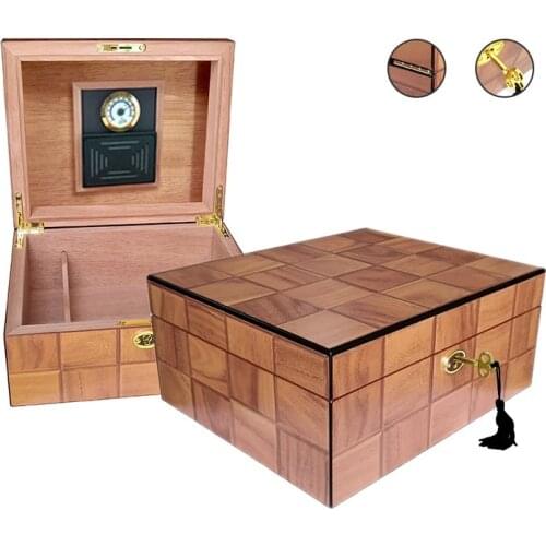 50 Capacity Wooden Box Cedar Wood Cigar Case Square Bottom Pattern Cigar Box