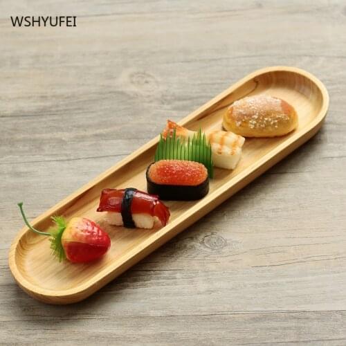 Natural log Japanese long wooden plate double-sided sushi breakfast bread plate exquisite Japanese and Korean dishes tableware