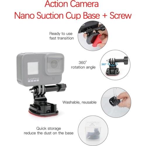 For GoPro9 8 7 6 5 DJI Osmo Action/ Pocket Sports Action Adjustable Nano Suction Cup Paste Base With Screws Car Mount Adapter