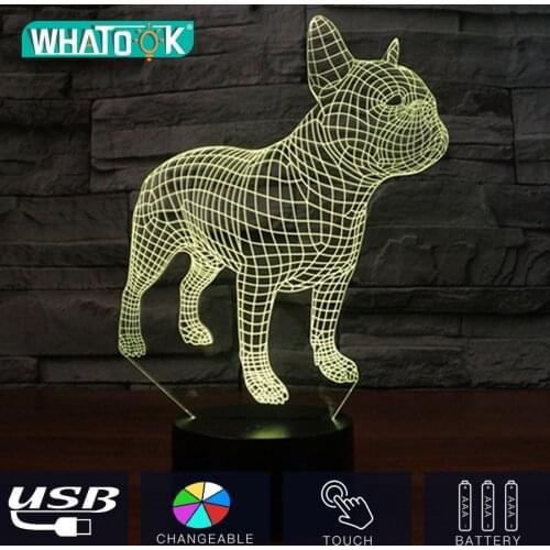 French Bulldog 3D LED Night Lamp Touch 7 Color Change Beside Lights USB Hologram Home Decor Holiday Gifts Mood Christmas Light