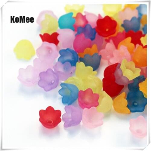 Hot Sale 100pcs/lot 12 Colors Acrylic Flower Cap Beads Pendant Plastic Frosted Chunky Spacer Charms Craft DIY Beads