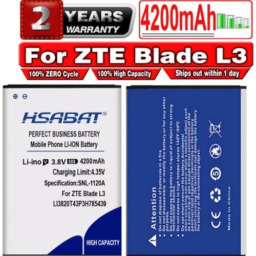 HSABAT 4200mAh LI3820T43P3H785439 high capacity mobile phone battery for ZTE Blade L3 batteries