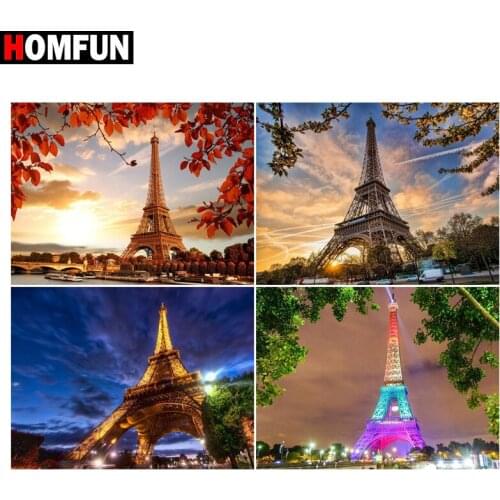 HOMFUN Rhinestone Painting Crystal Decor Diy Diamond Painting "Tower tree sky" 3D Cross Stitch Pattern Diamond Embroidery