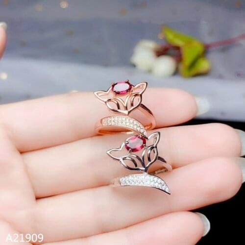 KJJEAXCMY fine jewelry 925 sterling silver inlaid natural garnet gemstone female ring support detection kitten