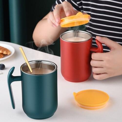Double Wall Stainless Steel Insulation Coffee Mug Office Anti-Scald Water Milk Mug Home Tea Cup With Removable Lid Drinkware