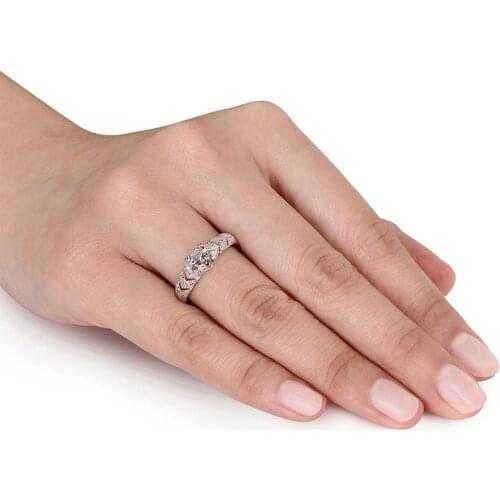 Cute Female Heart Stone Ring Classic Rose Gold Engagement Ring Luxury Crystal White Zircon Leaf Rings For Women Wedding Jewelry