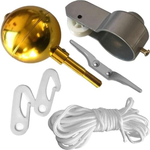 Flag Pole Hardware Repair Kit 3" Ball Top Ornament Cleat Hook 4 Snap Hooks