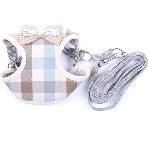 Dog Cat Mesh Vest Harness&Leash Set Checked Pet Puppy Harness Soft Mesh Walk Collar 3 Sizes