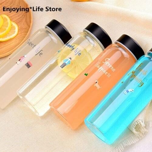 Creative Cartoon Glass Water Bottle Sports Water Cup Outdoor Travel Portable Water Bottle for Kids