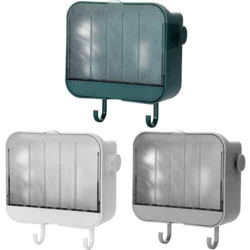 Creative Wall Mounted Soap Box With Lid Double Grids Soap Draining Rack Bathroom Soap Holder Wall-mounted dust-proof clamshell d