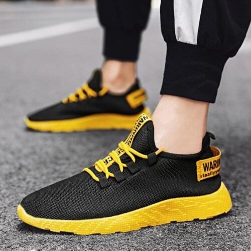 Plus Size Summer Lightweight Man Sneakers Mens Sports Shoes Boy Sport Sneakers Men Running Shoes Black Yellow Jogging GMB-1374