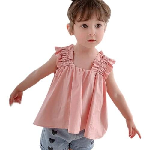 Summer Girls Cute T Shirt Kids Korean Relaxed And Versatile,Sweet And Lovely Solid Color Vest Top