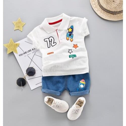 Baby Boy Summer Clothes Set 2021 Letter Turn-down Short Sleeve T shirt + Jeans Children Clothing Boys Outfit 1 2 3 4 Years