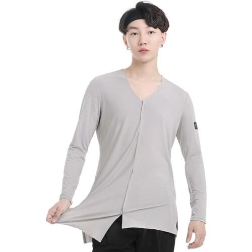 New Modern Ballroom Dance Competition Costumes For Men Adult Long Sleeve Shirt Tango/Latin Dance Practice/Performance Tops VO364