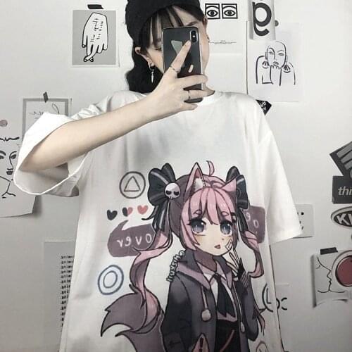 2021 new summer short-sleeved female students Korean version of loose Harajuku style comics ins wild top white trend y2k t-shirt