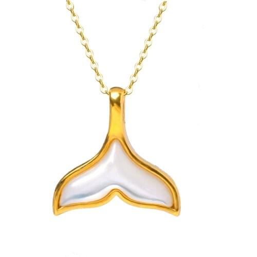 NYMPH Real 18K Gold Pendant Necklace Solid AU750 Fish Tail Pendant 18K Gold Chain for Women Fine Jewelry Gift D584
