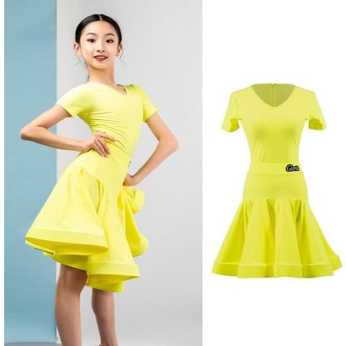 Latin Dance Dress Girls Short Sleeve Competition Clothes Rumba Dress Stage Costume Tap Dancewear Salsa Dancing Outfits DL7510