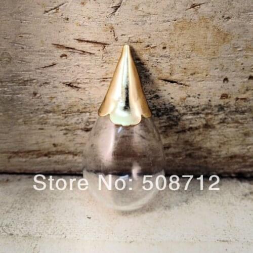 Clear Tear Drop Bottle with GOLD mount lid GlassTerrarium Bottle Apothecary Bottle Vintage Style Pendant Charm