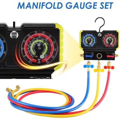 Adjustable Air Conditioning Tool Diagnostic Manifold Gauge Refrigerants Table Brass HVAC Service Kit 5ft Hoses Gasket
