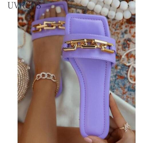 Summer Fashion Womens Slippers Solid Color Chain Ladies Outdoor Slides Flat Breathable Beach Shoes Woman Plus Size Flip Flops