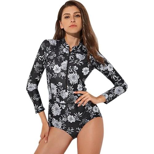 Long Sleeve Printed Zipper Surfing One Piece Swimsuit Bathing Suit 45