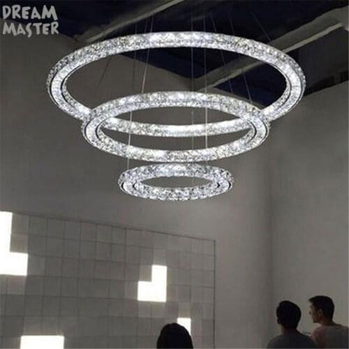 Modern LED Pendant chandelier Lights K9 Crystal Circle Ring Hanging Lamp Deco Luminaire Home Luster Lamp candelabro de cristal