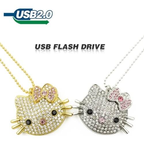 TECHKEY latest Flash Drive crystal cat 32GB 64GB U disk 4GB 8GB 16GB Creative Jewelry pen drive memory stick cat pendrive Gift