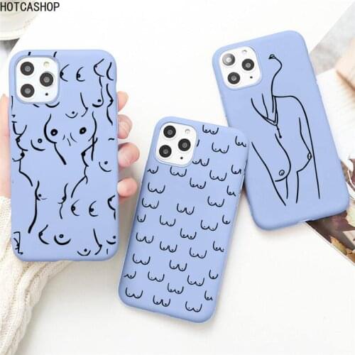 Boobs Art Print Harajuku Phone Case for iPhone 12 mini pro max 11 Pro Max X XR XS 8 7 6s Plus Candy purple Silicone Cases