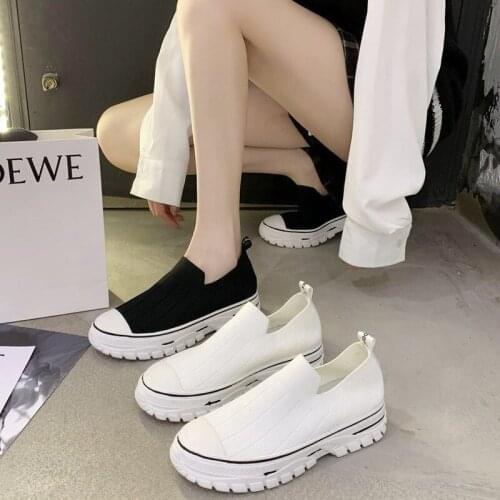 Womens Shoes Sports Shoes 2021 Sponge Cake Breathable Knitted Shoes Thick-soled Loafers Student Casual Shoes Single Shoes
