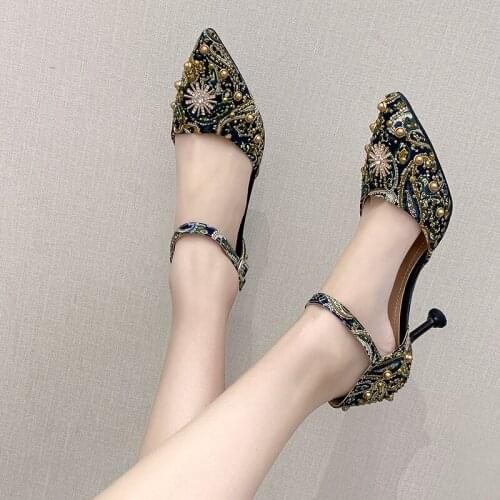 2020 spring and autumn new ladies high heels totem luxury rivets high quality mature sexy wild fashion womens shoes W27-07