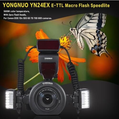 Yongnuo YN24EX YN24 EX E-TTL Twin Lite Macro Flash Ring Flash Speedlite For Canon Camera Dual 2pcs Flash Head 4pcs Adapter Rings