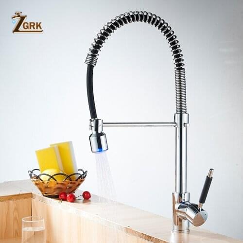 ZGRK LED Kitchen Faucets Black Bronze Faucets for Kitchen Sink Single Lever Pull Out Spring Spout Mixer Tap Hot Cold Water Crane