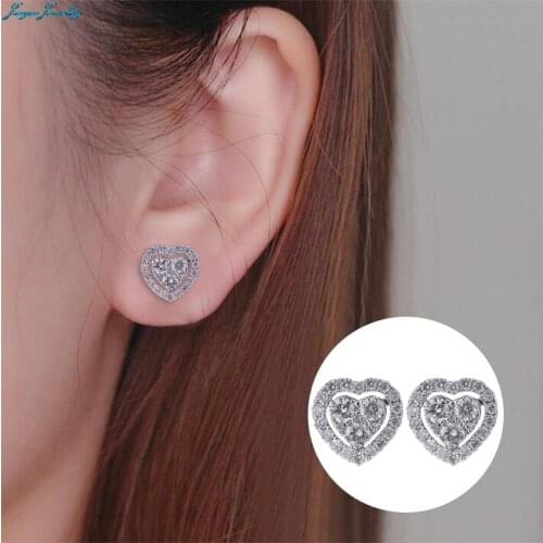 Simple Fashion Heart Shaped Stud Earrings For Women White Cubic Zirconia Romantic Female Earring Statement Jewelry Gift