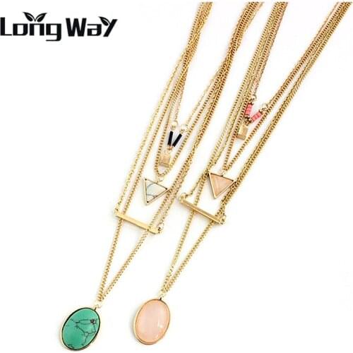 LongWay Brand Bohemia Triangle fashion necklaces for womenMujer Multilayer Gold Color Chain Necklace Women SNE160055