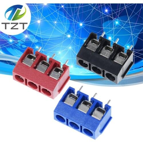 10PCS KF301- 3P screw 5.0mm terminal block 3 Pin Spliceable pcb terminal block Connector Black Red And Blue