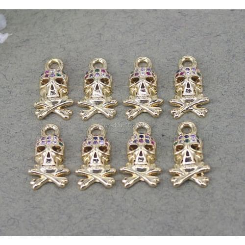 10pcs Small Size Micro Pave CZ Skull pendant Beads,CZ Skull Charms For Jewelry Making