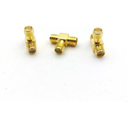 100pcs Gold RP-SMA male plug to two RP-SMA male jack T RF adapter 3 way New