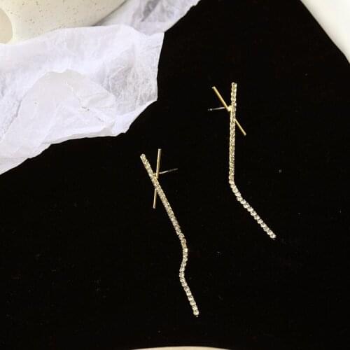 Crystal Big Cross Long Earrings for Women Gold Color Drop Earrings Jewelry